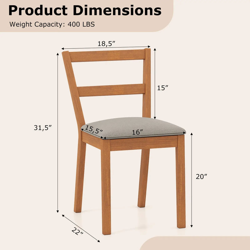 Wooden Dining Chair Set of 2 Farmhouse Kitchen Chair with Upholstered Seat-Brown by DirectDeals