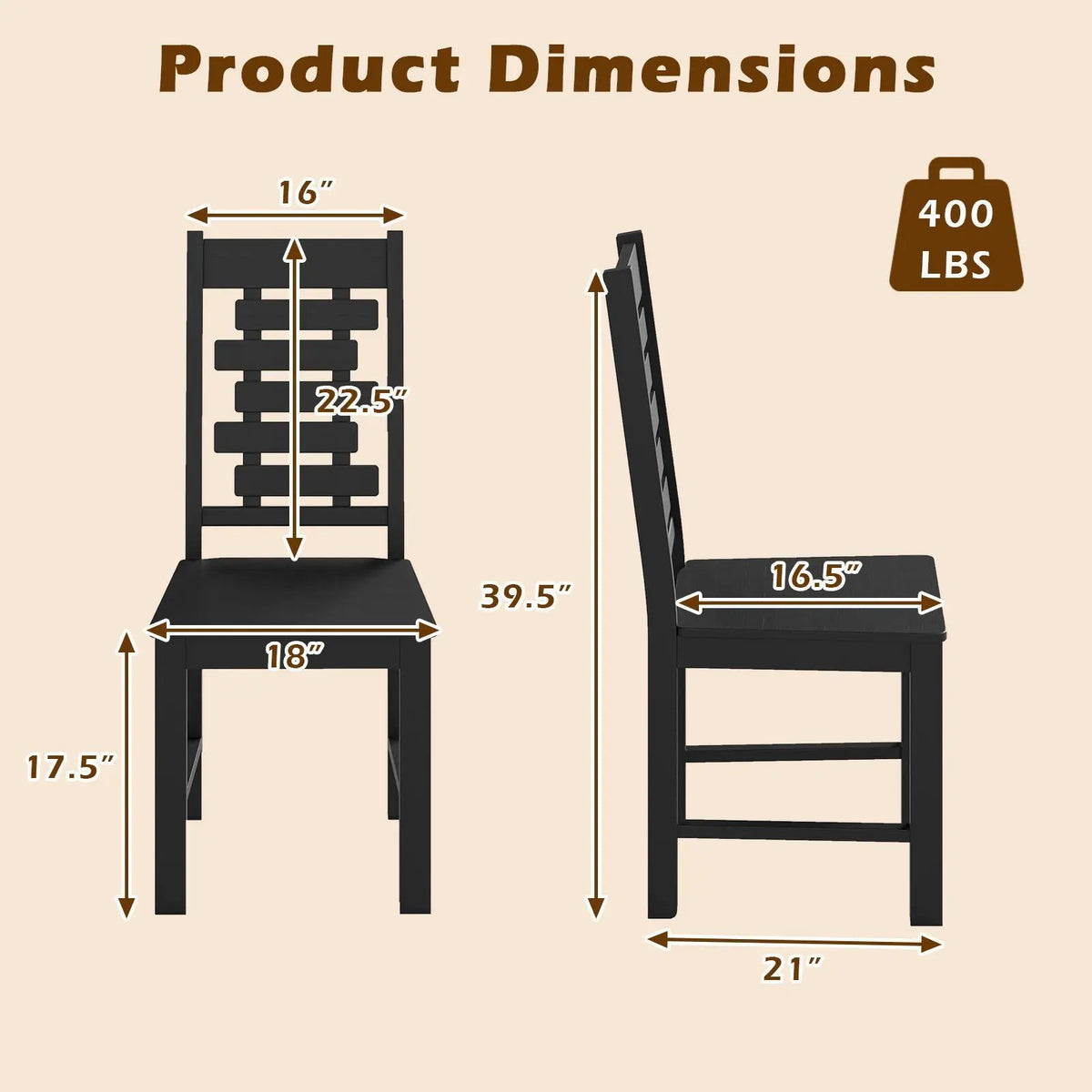 Wooden Dining Chair Set of 2 Solid Rubber Wood Kitchen Chairs by DirectDeals