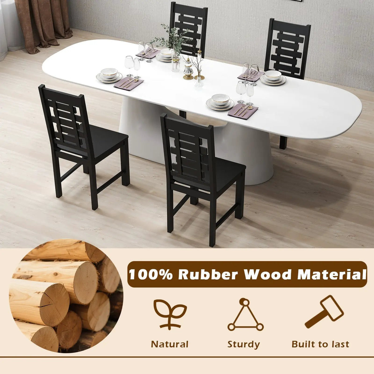 Wooden Dining Chair Set of 2 Solid Rubber Wood Kitchen Chairs by DirectDeals