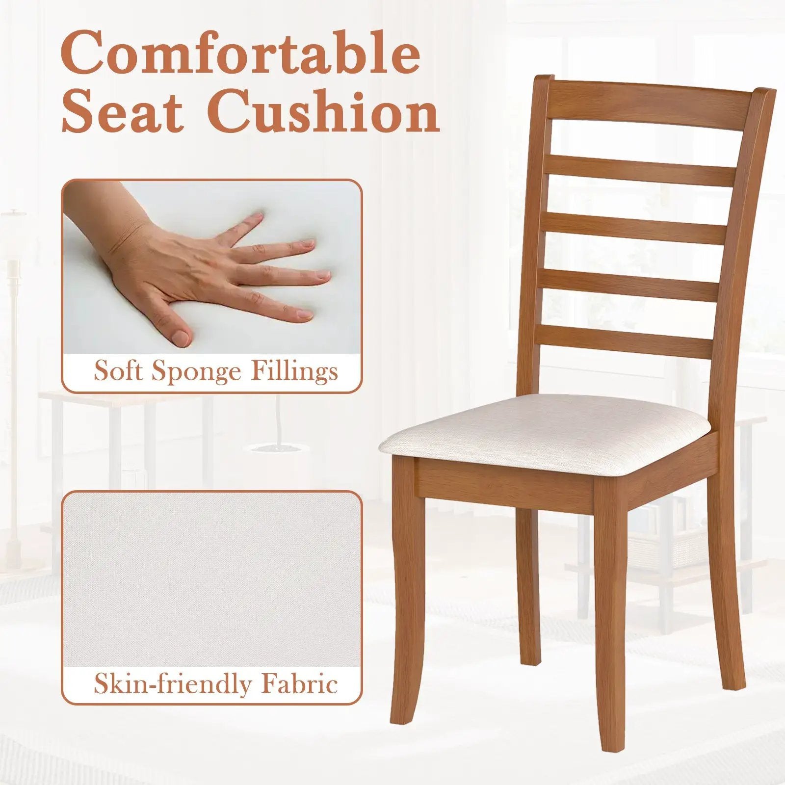 Wooden Dining Chair Set of 2 Modern Upholstered Kitchen Chair-Beige by DirectDeals