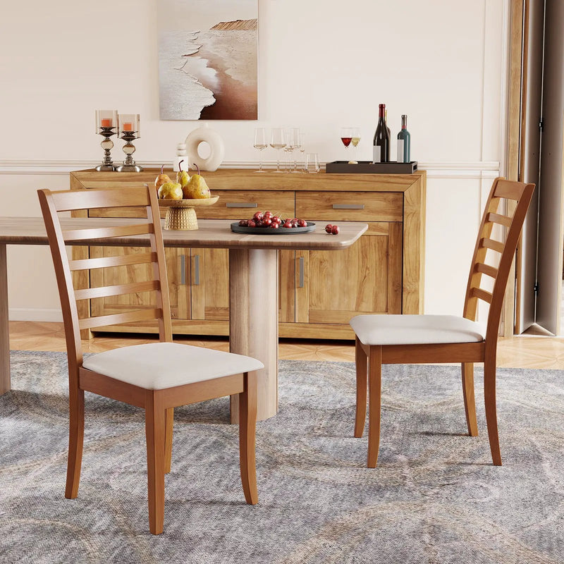 Wooden Dining Chair Set of 2 Modern Upholstered Kitchen Chair-Beige by DirectDeals