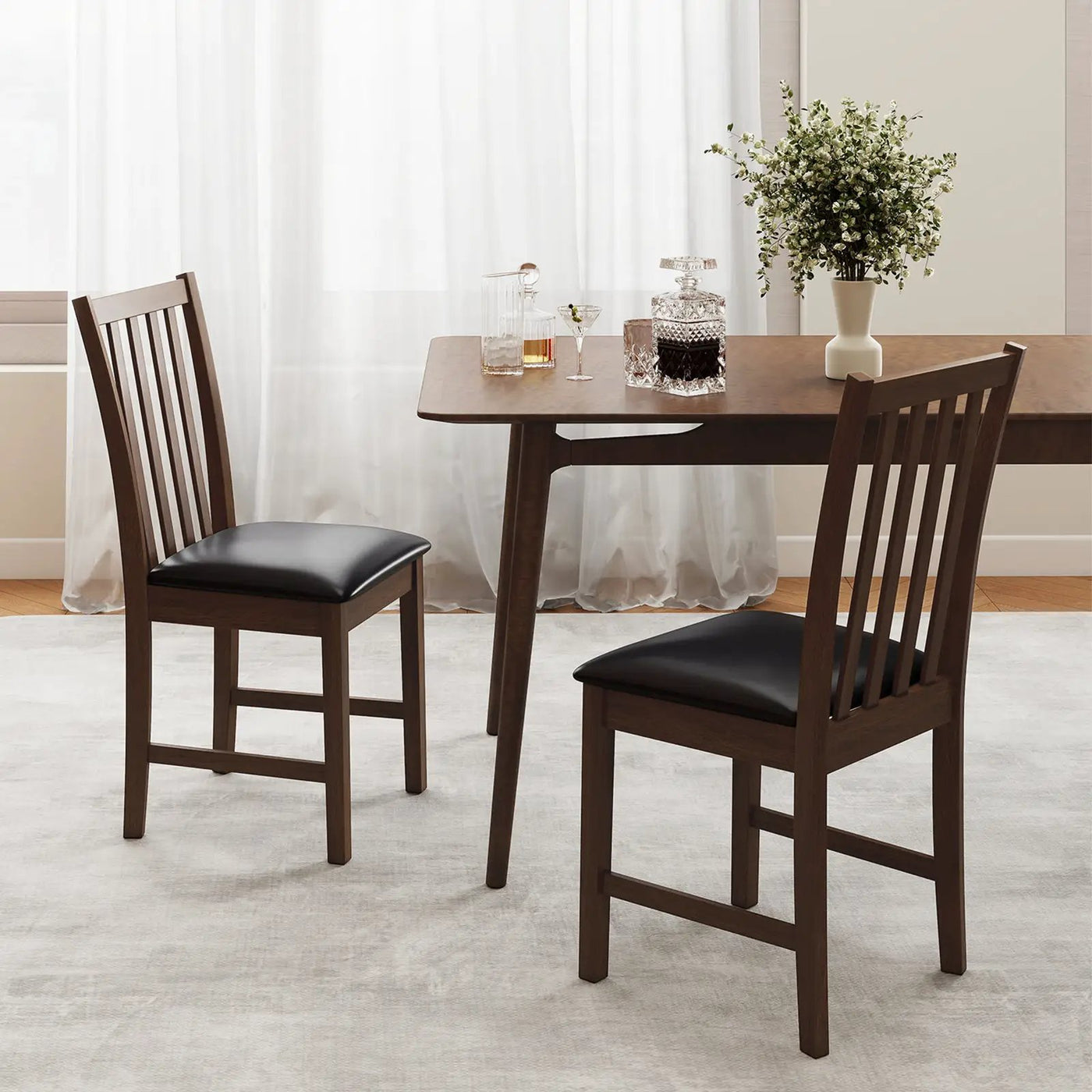 Wooden Dining Chair Set of 2 with Rubber Wood Frame and Padded Seat by DirectDeals