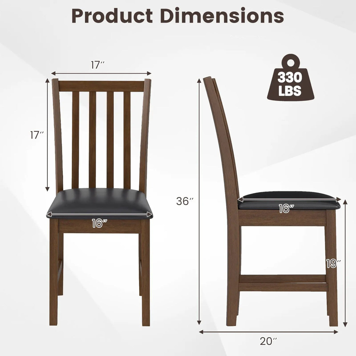 Wooden Dining Chair Set of 2 with Rubber Wood Frame and Padded Seat by DirectDeals