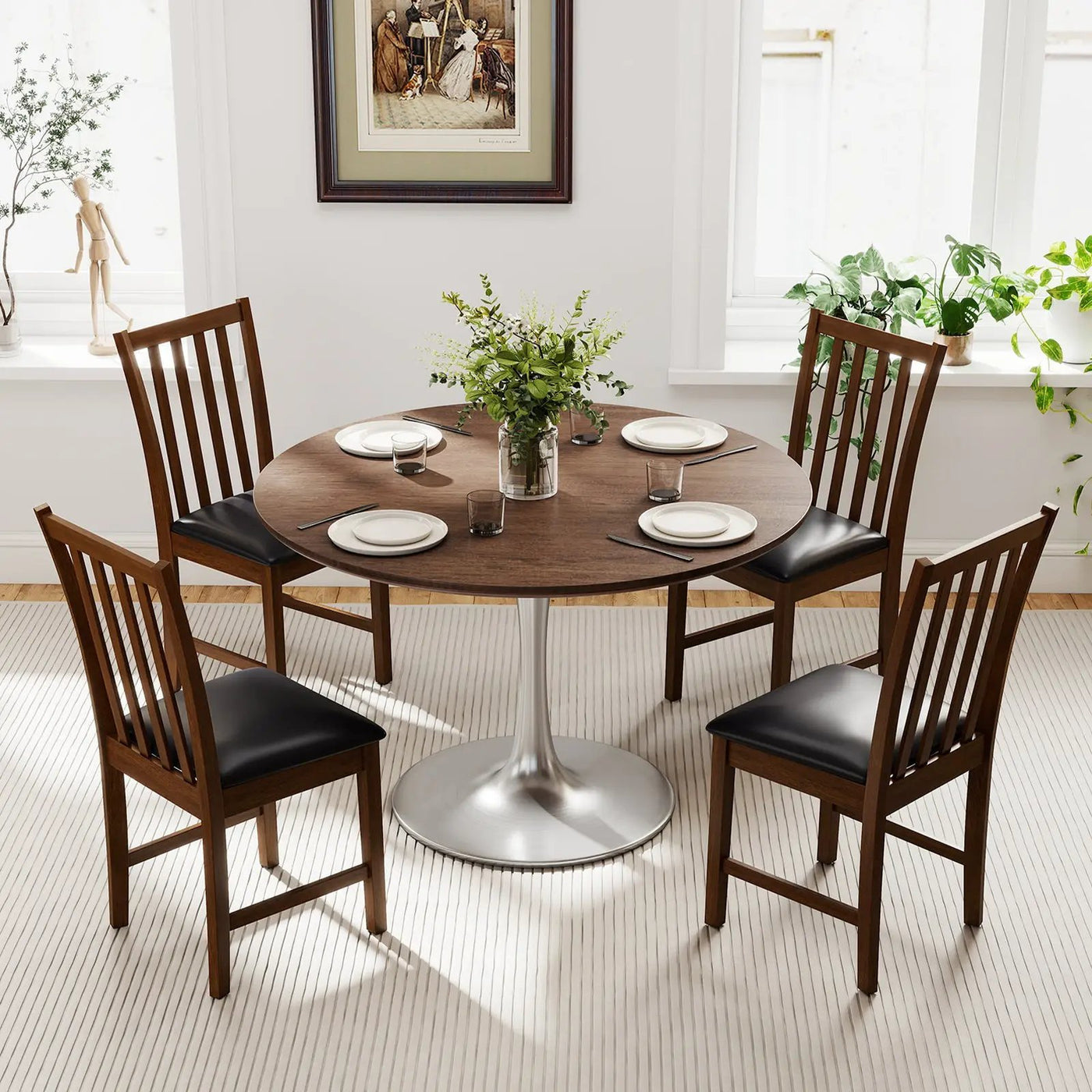 Wooden Dining Chair Set of 2 with Rubber Wood Frame and Padded Seat by DirectDeals