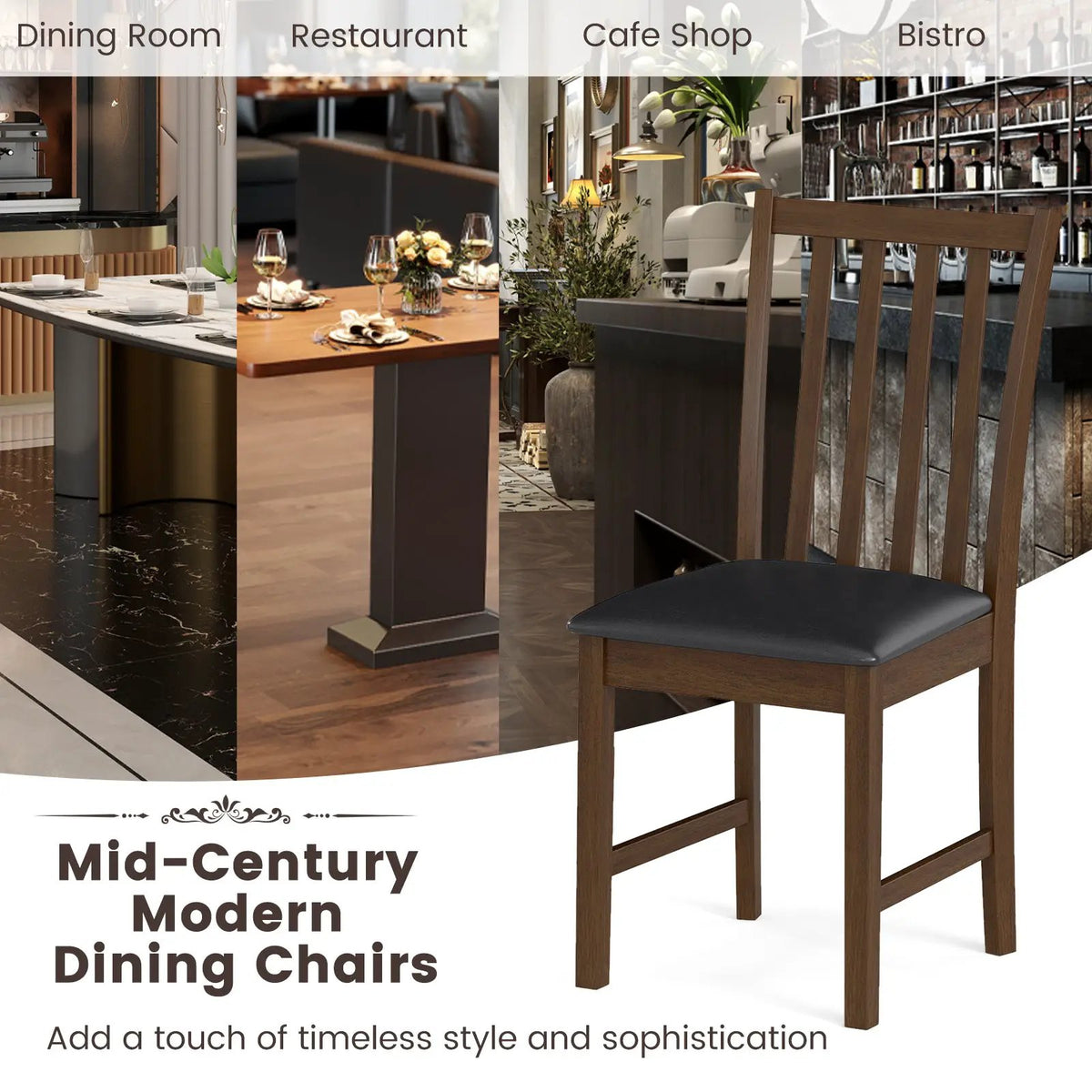 Wooden Dining Chair Set of 2 with Rubber Wood Frame and Padded Seat by DirectDeals