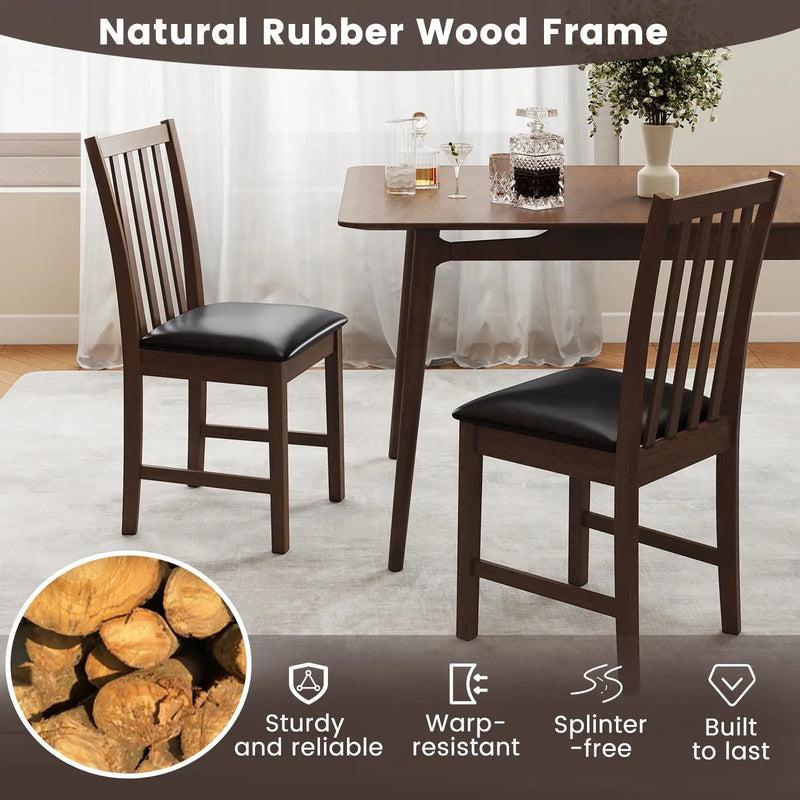 Wooden Dining Chair Set of 2 with Rubber Wood Frame and Padded Seat by DirectDeals