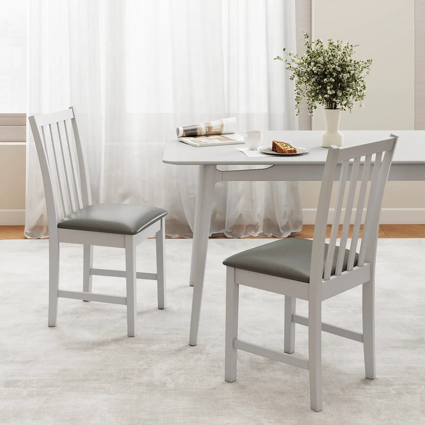 Wooden Dining Chair Set of 2 with Rubber Wood Frame and Padded Seat by DirectDeals
