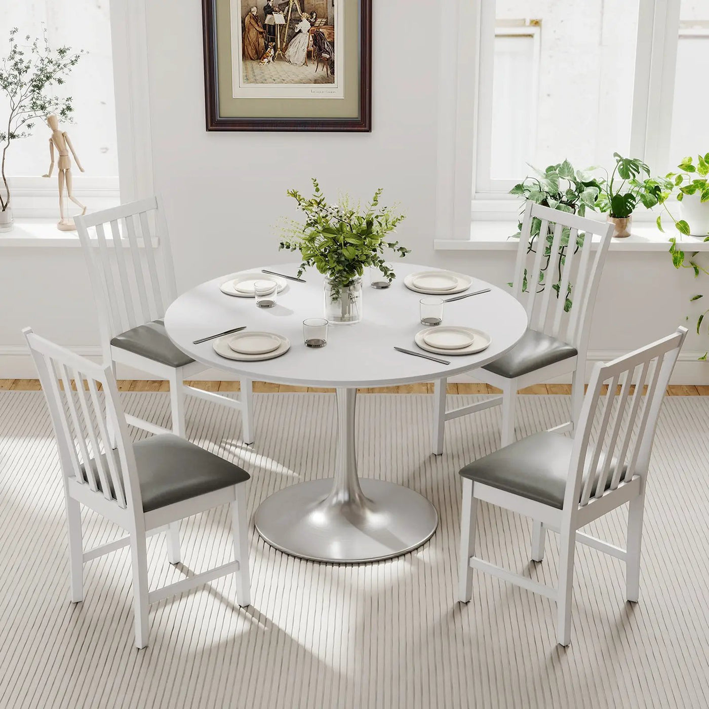 Wooden Dining Chair Set of 2 with Rubber Wood Frame and Padded Seat by DirectDeals