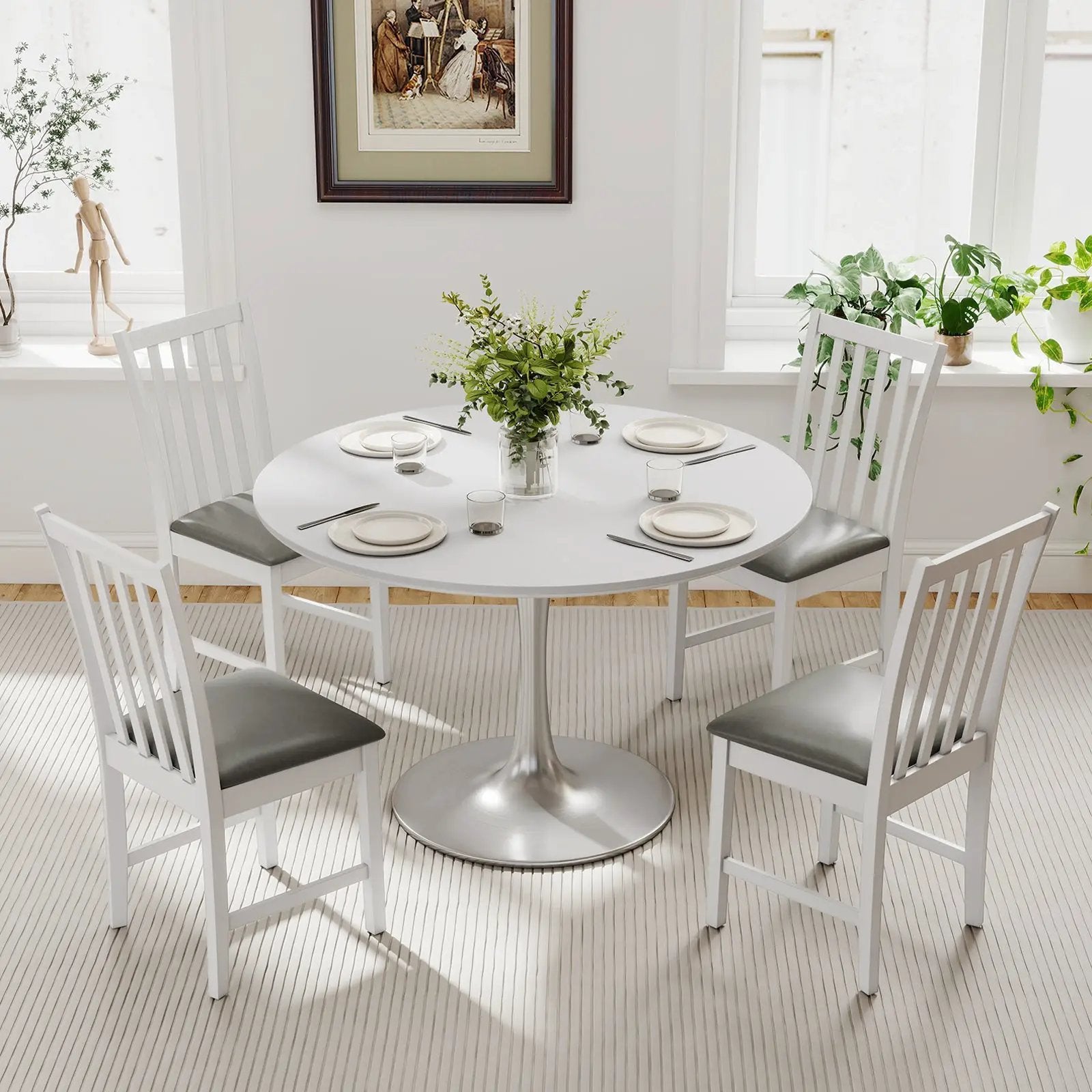 Wooden Dining Chair Set of 2 with Rubber Wood Frame and Padded Seat by DirectDeals