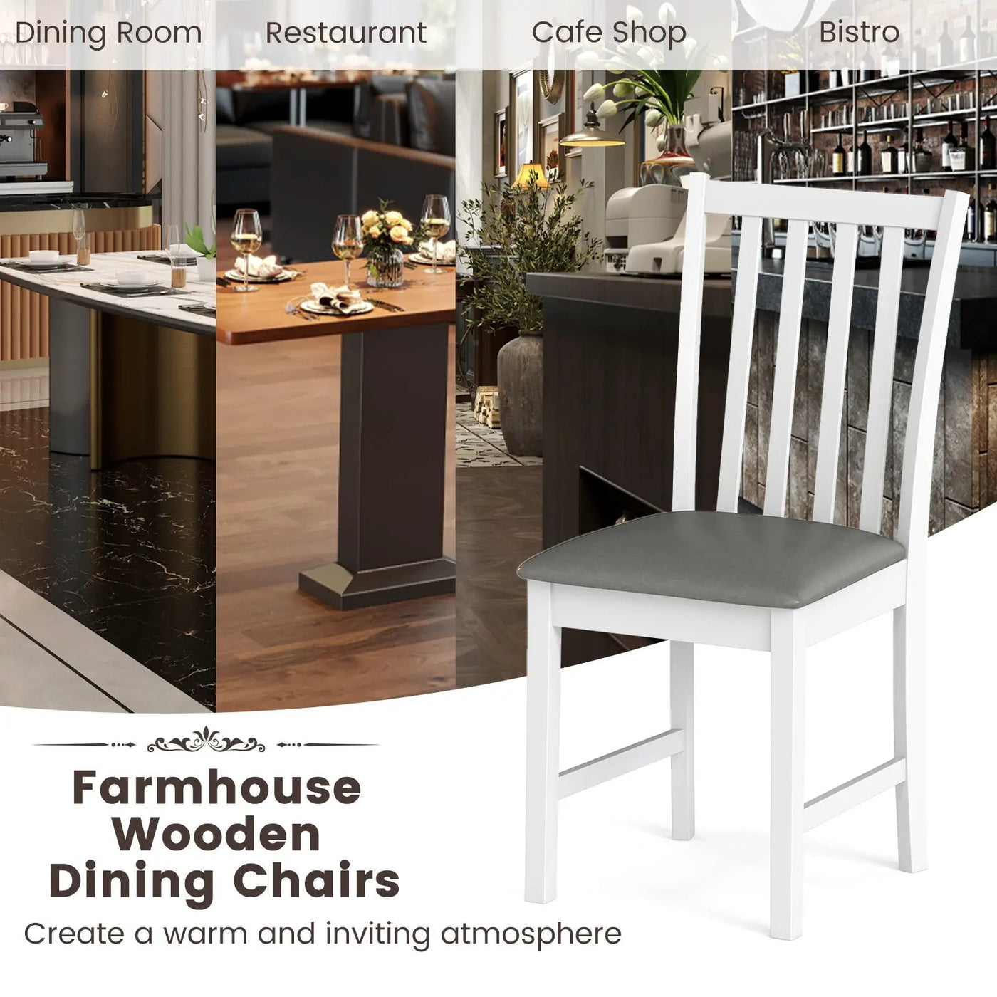 Wooden Dining Chair Set of 2 with Rubber Wood Frame and Padded Seat by DirectDeals