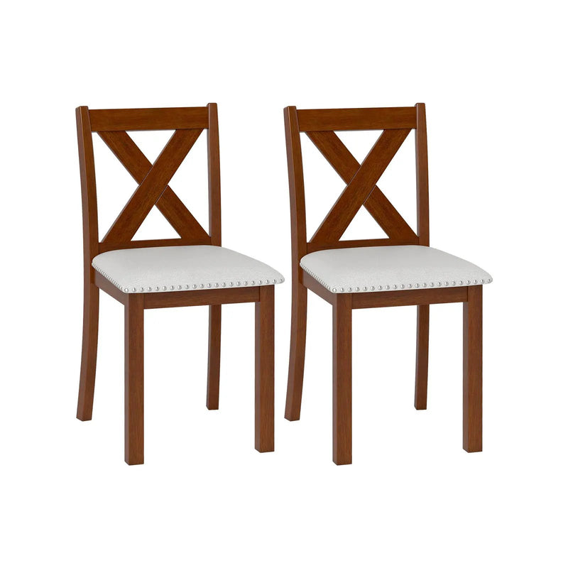 Wooden Dining Chair Set of 2 with Padded Seat and Curved Back-Beige by DirectDeals