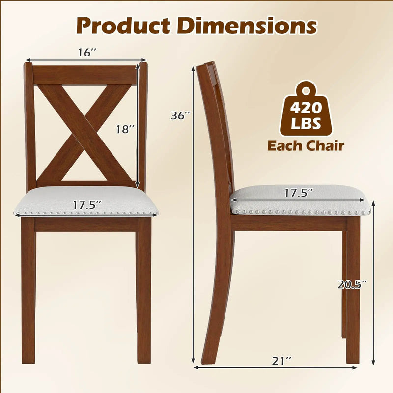 Wooden Dining Chair Set of 2 with Padded Seat and Curved Back-Beige by DirectDeals