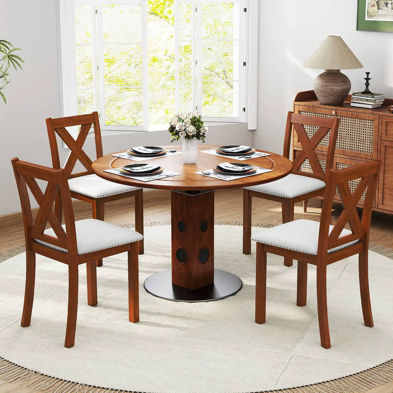 Wooden Dining Chair Set of 2 with Padded Seat and Curved Back-Beige by DirectDeals