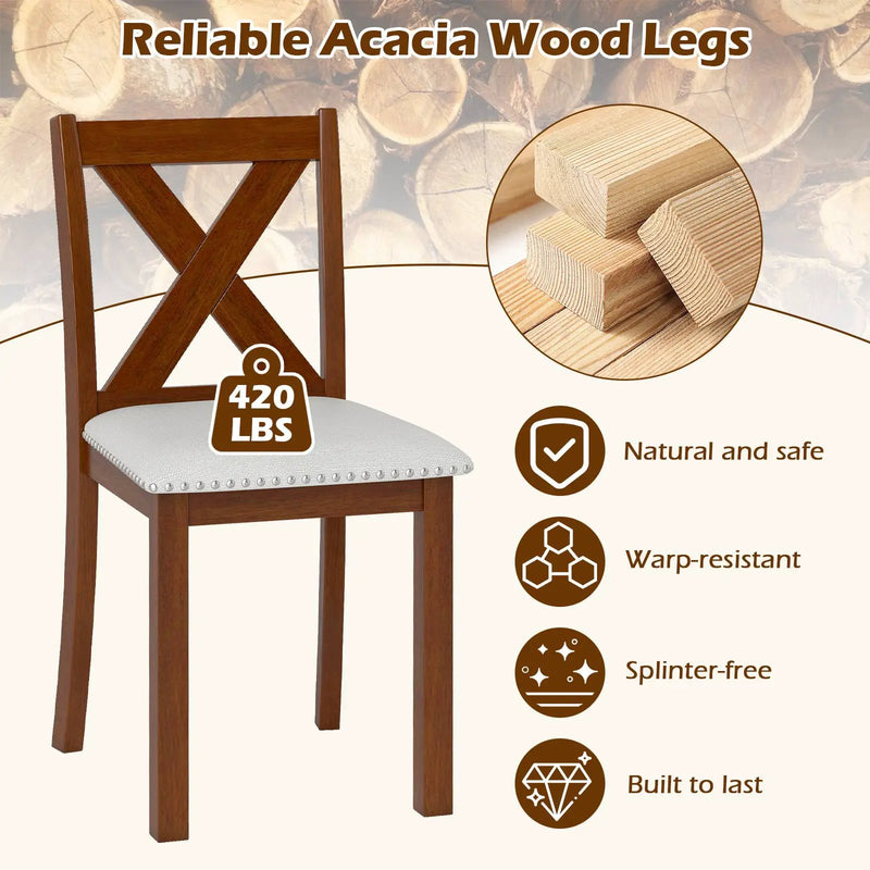 Wooden Dining Chair Set of 2 with Padded Seat and Curved Back-Beige by DirectDeals