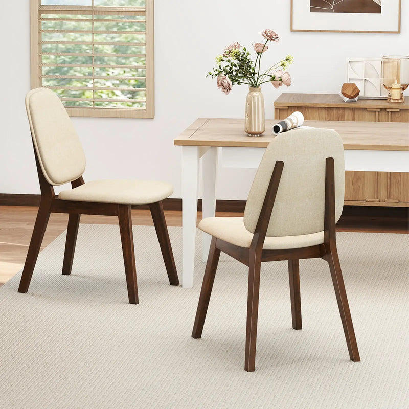 Wooden Dining Chair Set of 2 Mid-Century Modern Upholstered Side Armless Chair-Brown by DirectDeals