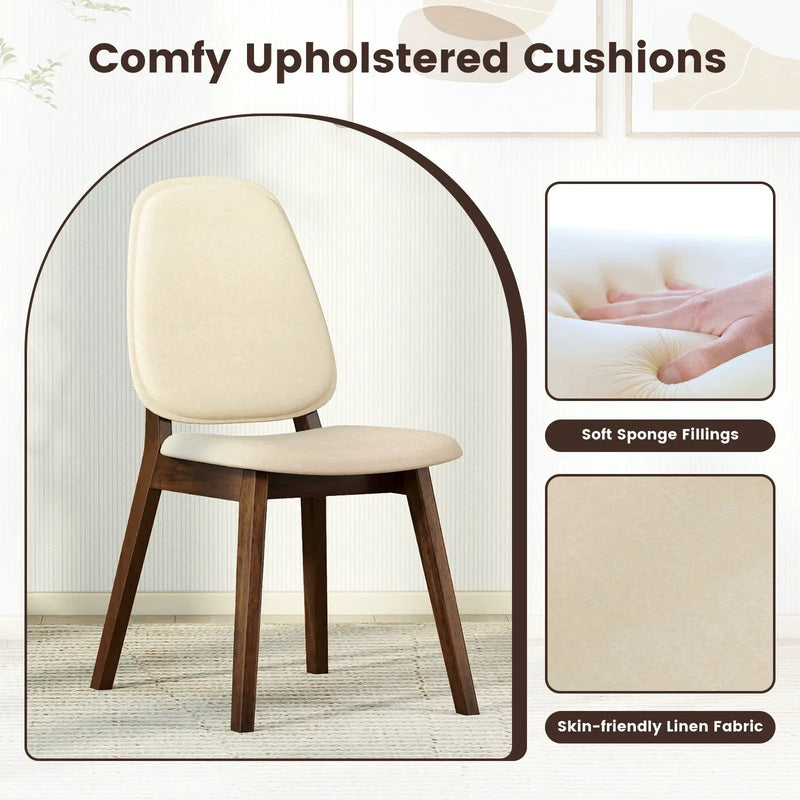 Wooden Dining Chair Set of 2 Mid-Century Modern Upholstered Side Armless Chair-Brown by DirectDeals