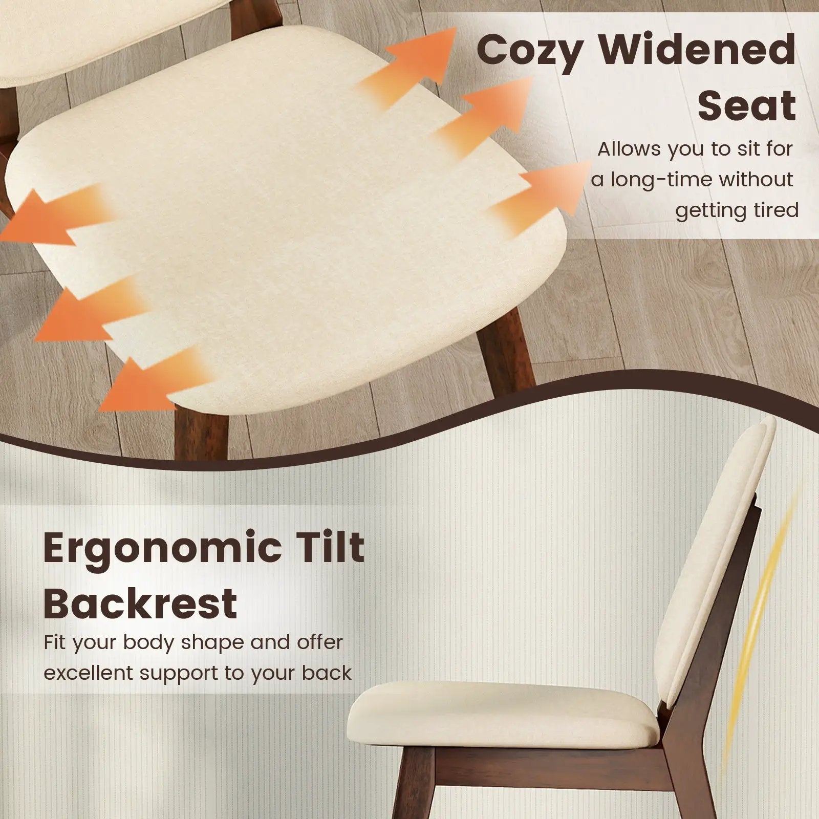 Wooden Dining Chair Set of 2 Mid-Century Modern Upholstered Side Armless Chair-Brown by DirectDeals