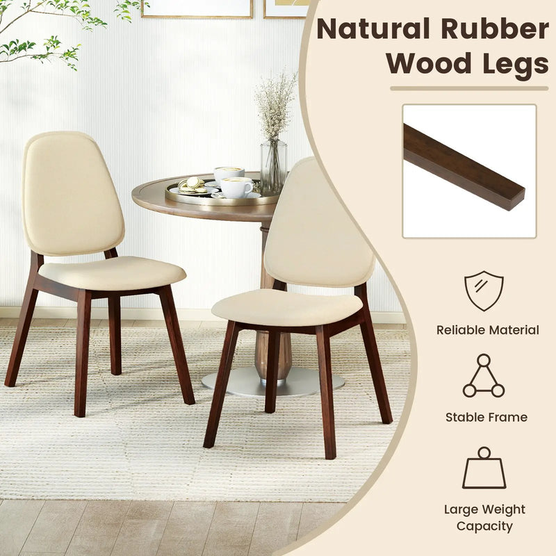Wooden Dining Chair Set of 2 Mid-Century Modern Upholstered Side Armless Chair-Brown by DirectDeals