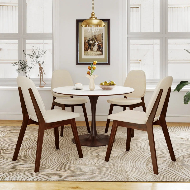 Wooden Dining Chair Set of 4 Mid-Century Modern Upholstered Side Armless Chair-Brown by DirectDeals