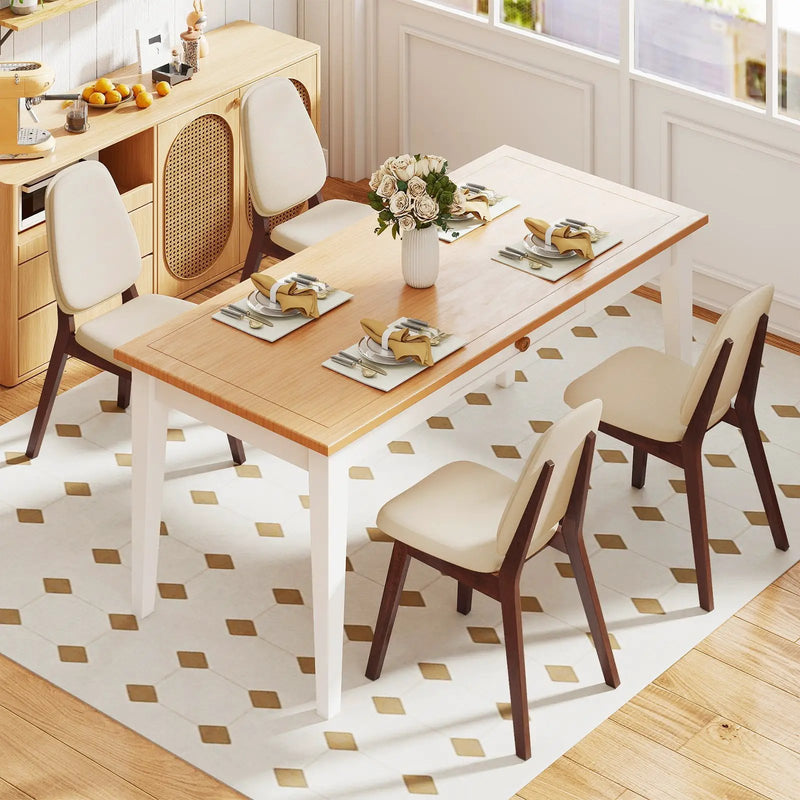 Wooden Dining Chair Set of 4 Mid-Century Modern Upholstered Side Armless Chair-Brown by DirectDeals