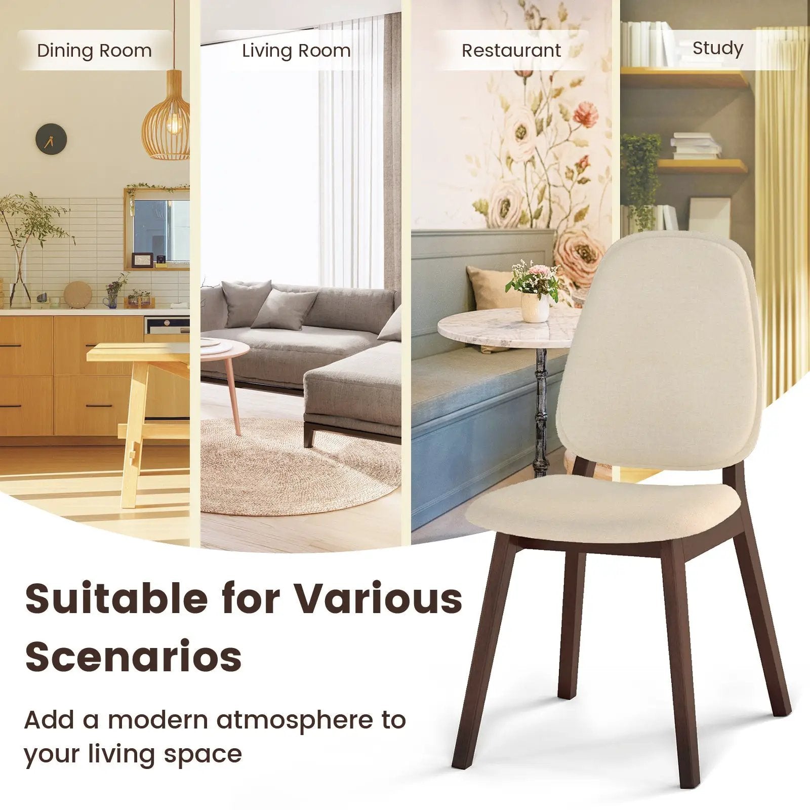 Wooden Dining Chair Set of 4 Mid-Century Modern Upholstered Side Armless Chair-Brown by DirectDeals