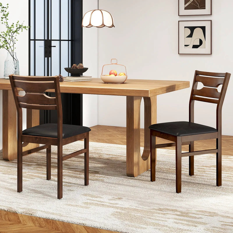 Wooden Dining Chair Set of 2 with PU Leather Padded Seat and Rubber Wood Frame-Walnut by DirectDeals