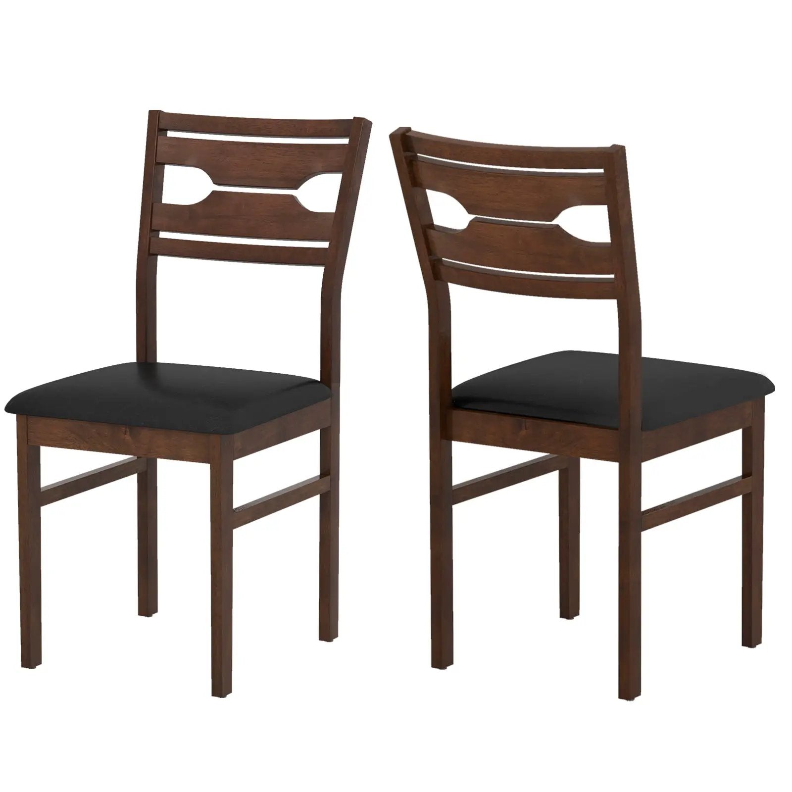 Wooden Dining Chair Set of 2 with PU Leather Padded Seat and Rubber Wood Frame-Walnut by DirectDeals