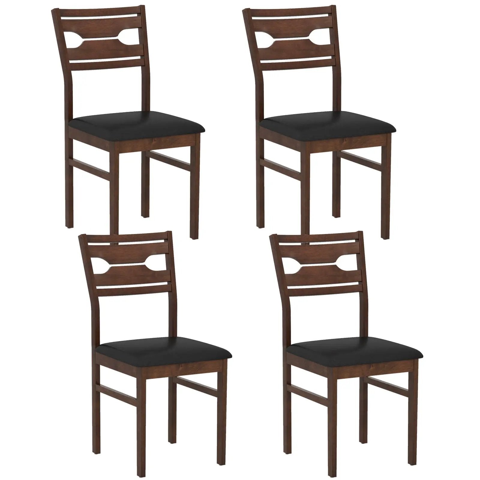 Wooden Dining Chair Set of 2 with PU Leather Padded Seat and Rubber Wood Frame-Walnut by DirectDeals