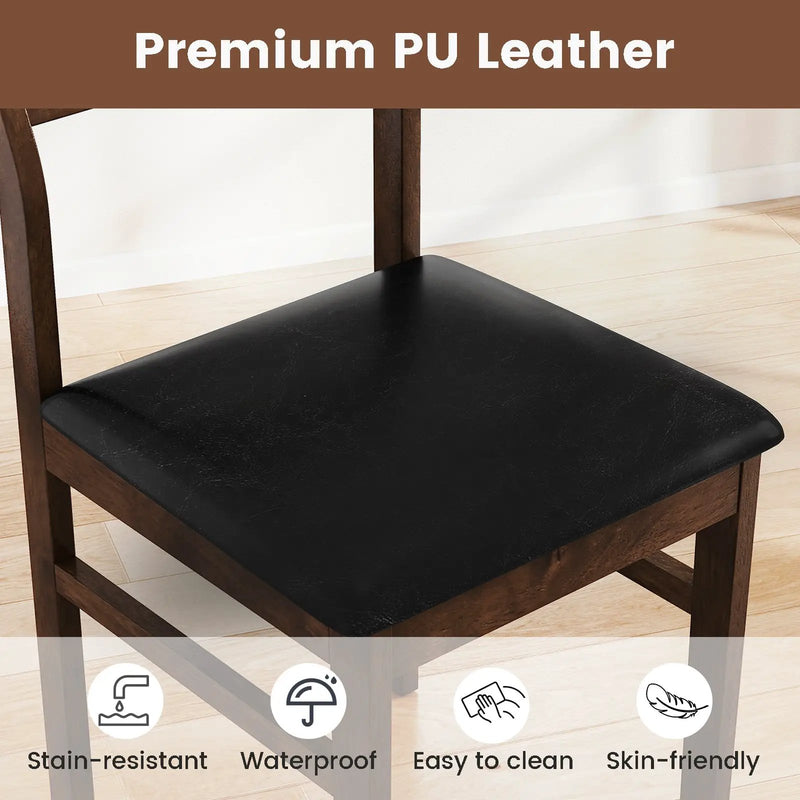 Wooden Dining Chair Set of 2 with PU Leather Padded Seat and Rubber Wood Frame-Walnut by DirectDeals
