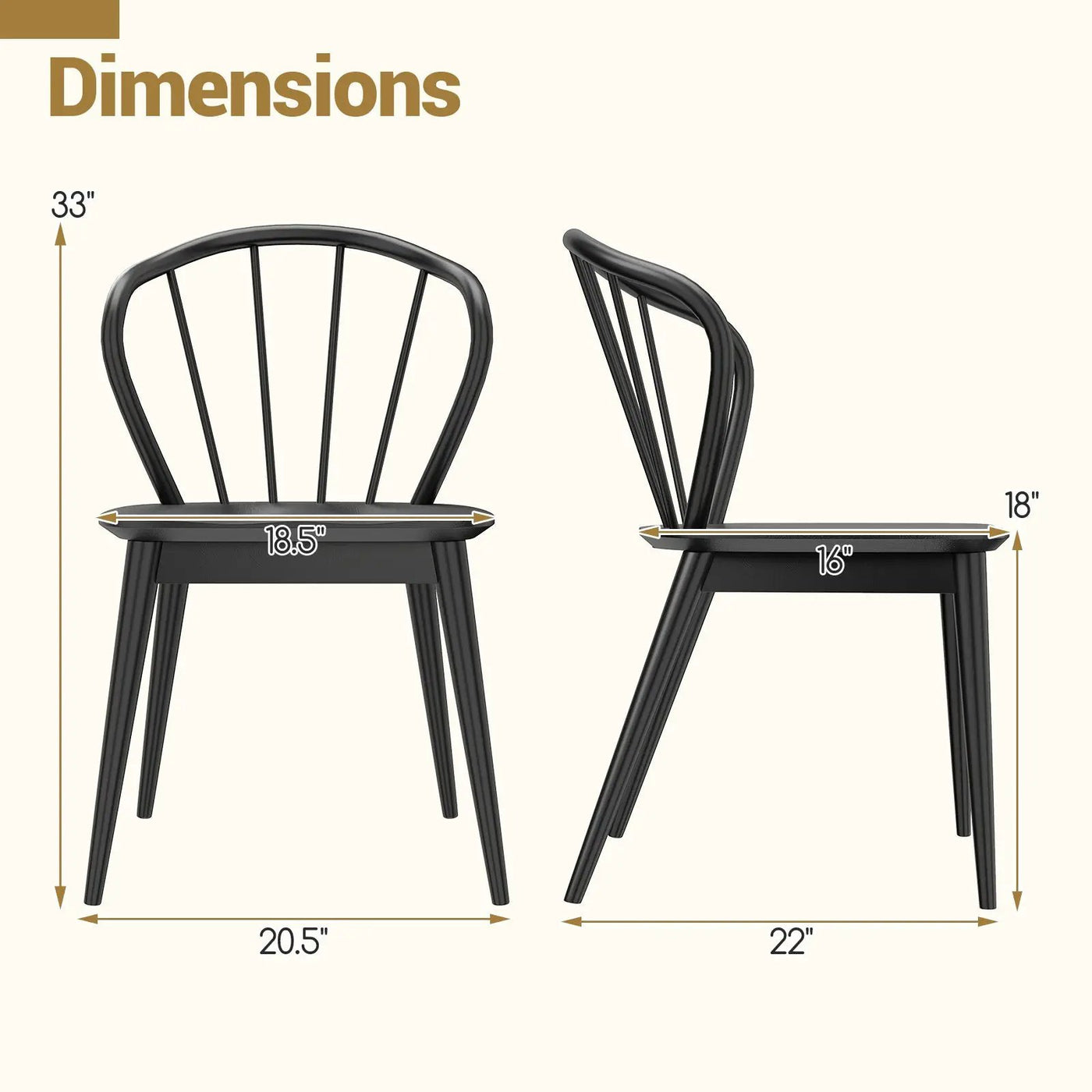 Wooden Dining Chair Set of 2 with High Spindle Back and Wide Seat by DirectDeals