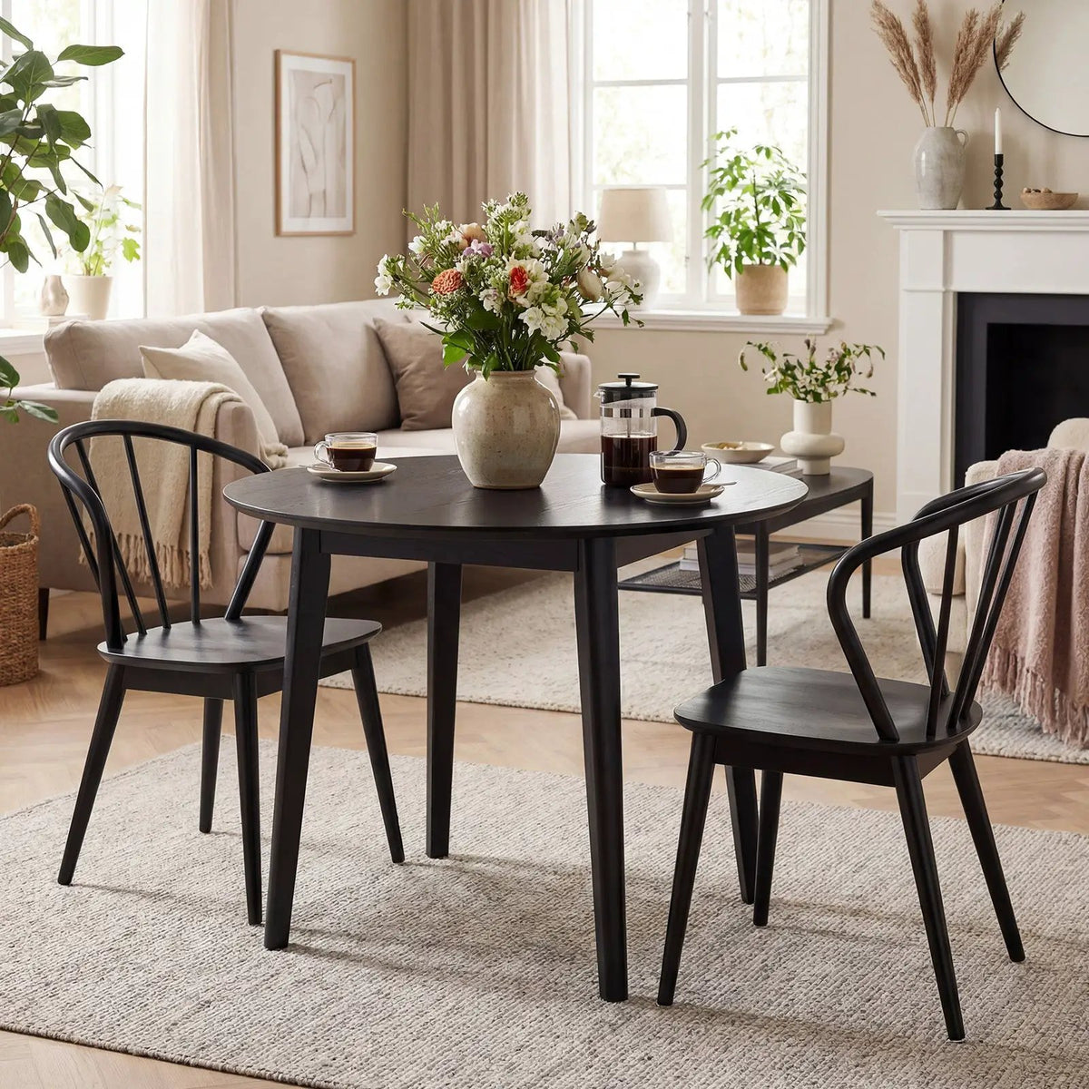 Wooden Dining Chair Set of 2 with High Spindle Back and Wide Seat by DirectDeals