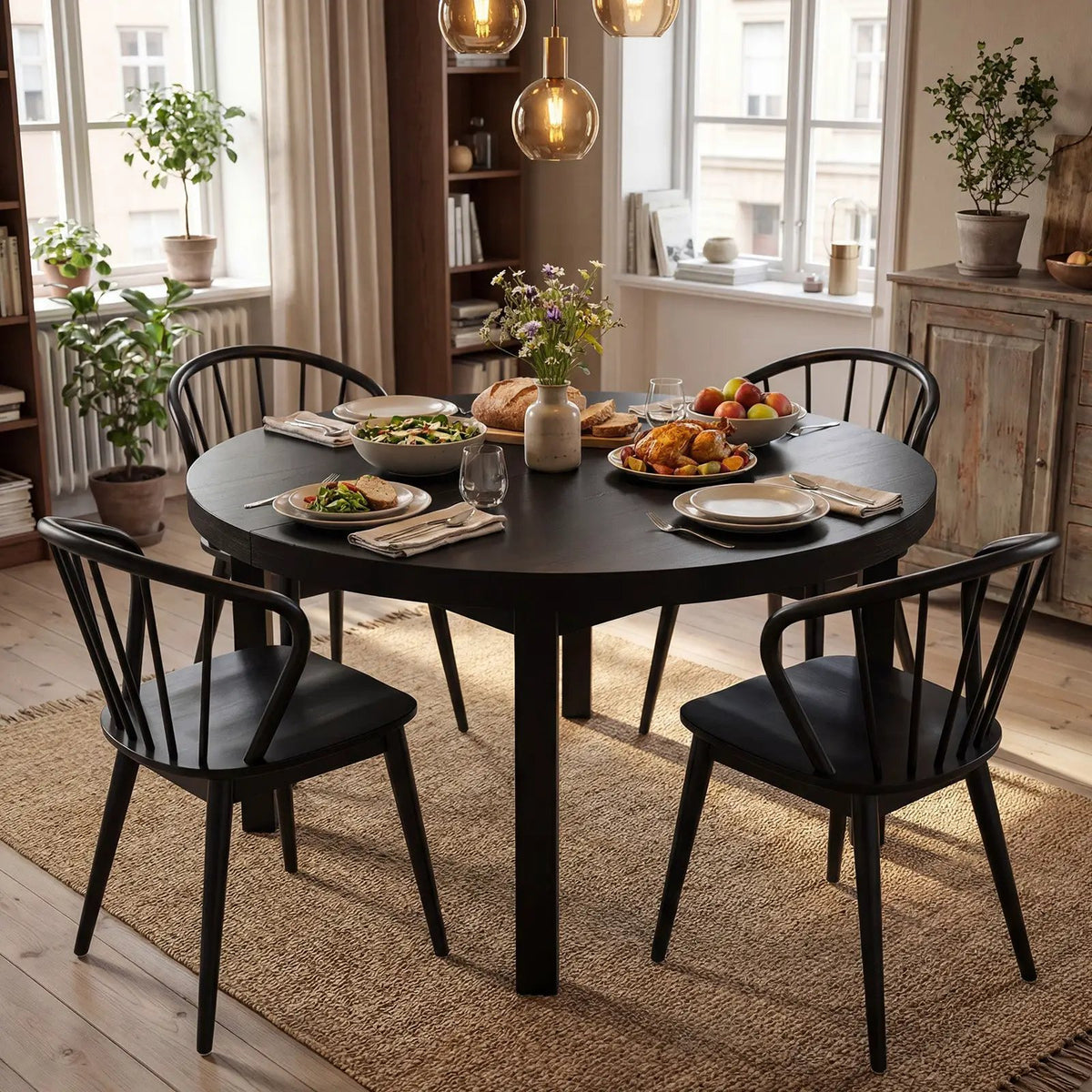 Wooden Dining Chair Set of 2 with High Spindle Back and Wide Seat by DirectDeals