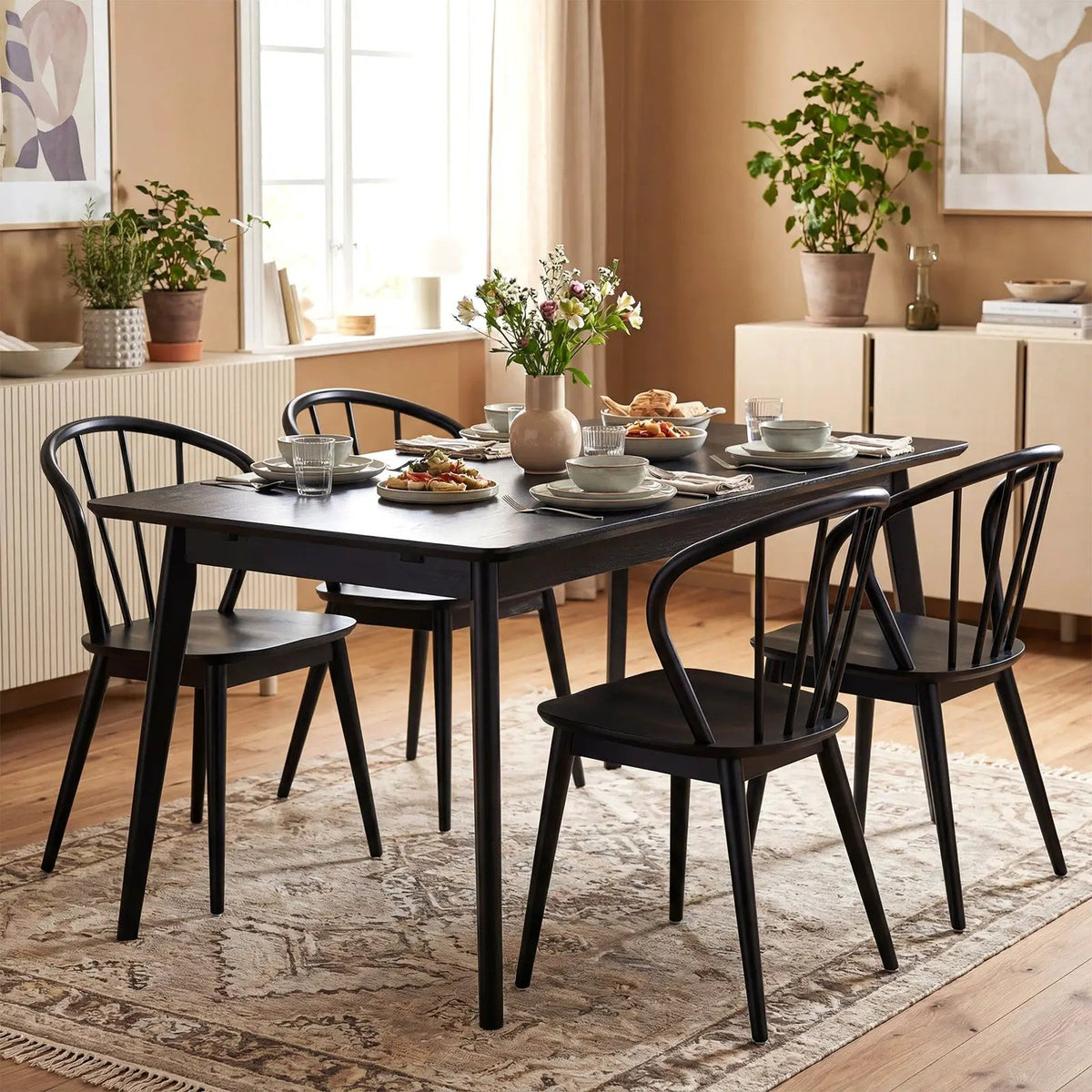 Wooden Dining Chair Set of 2 with High Spindle Back and Wide Seat by DirectDeals