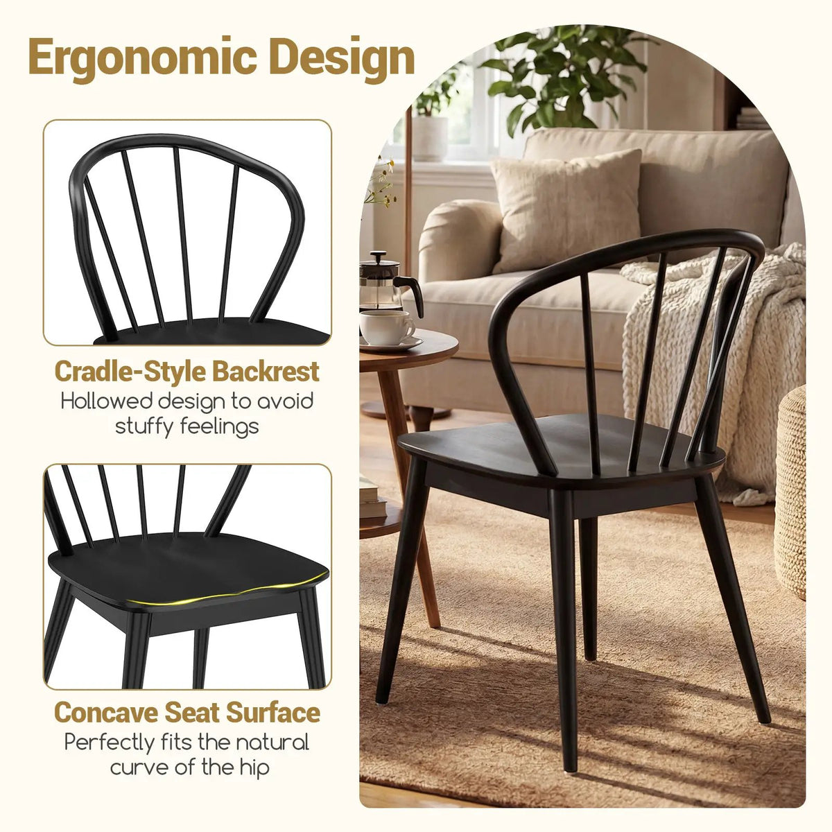 Wooden Dining Chair Set of 2 with High Spindle Back and Wide Seat by DirectDeals