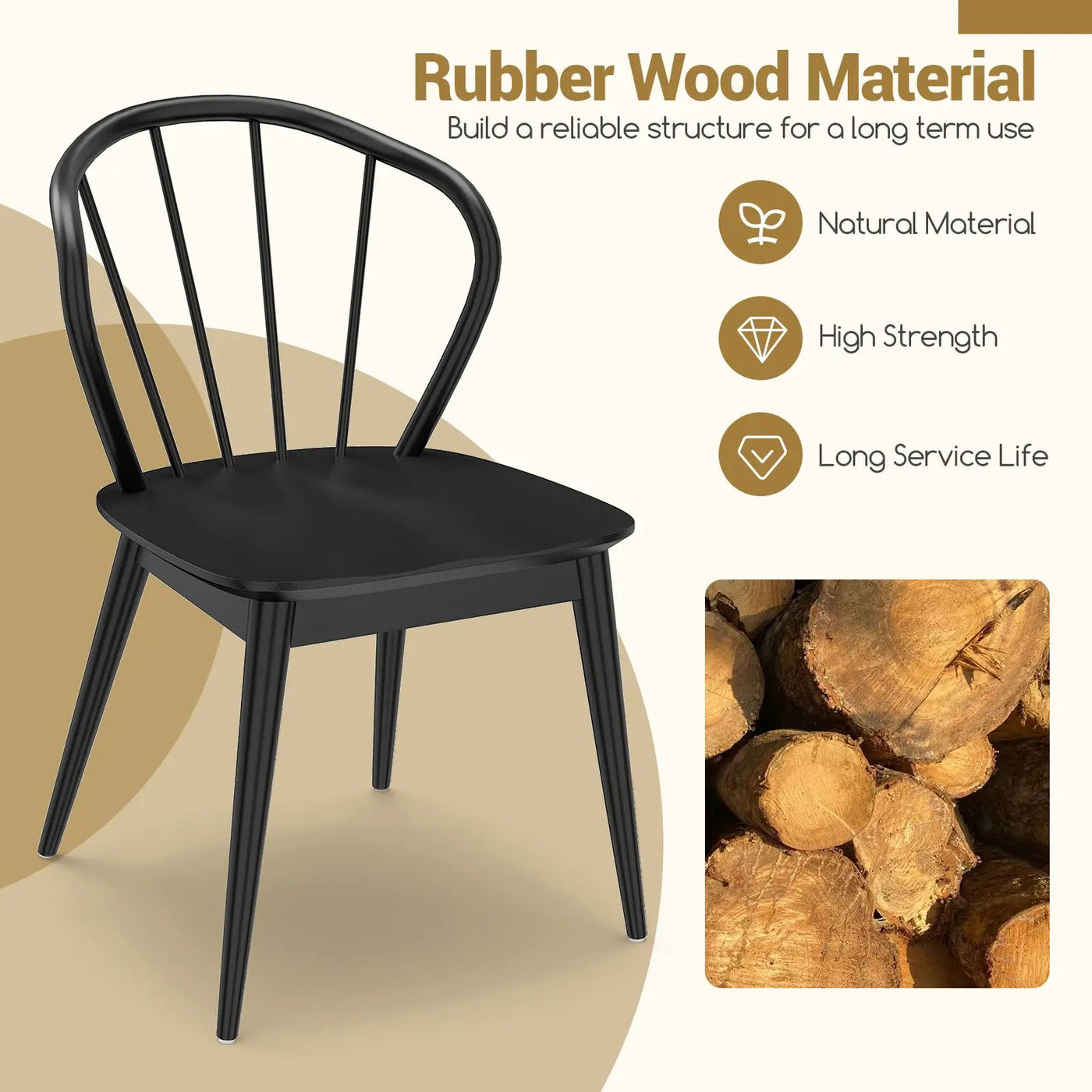 Wooden Dining Chair Set of 2 with High Spindle Back and Wide Seat by DirectDeals