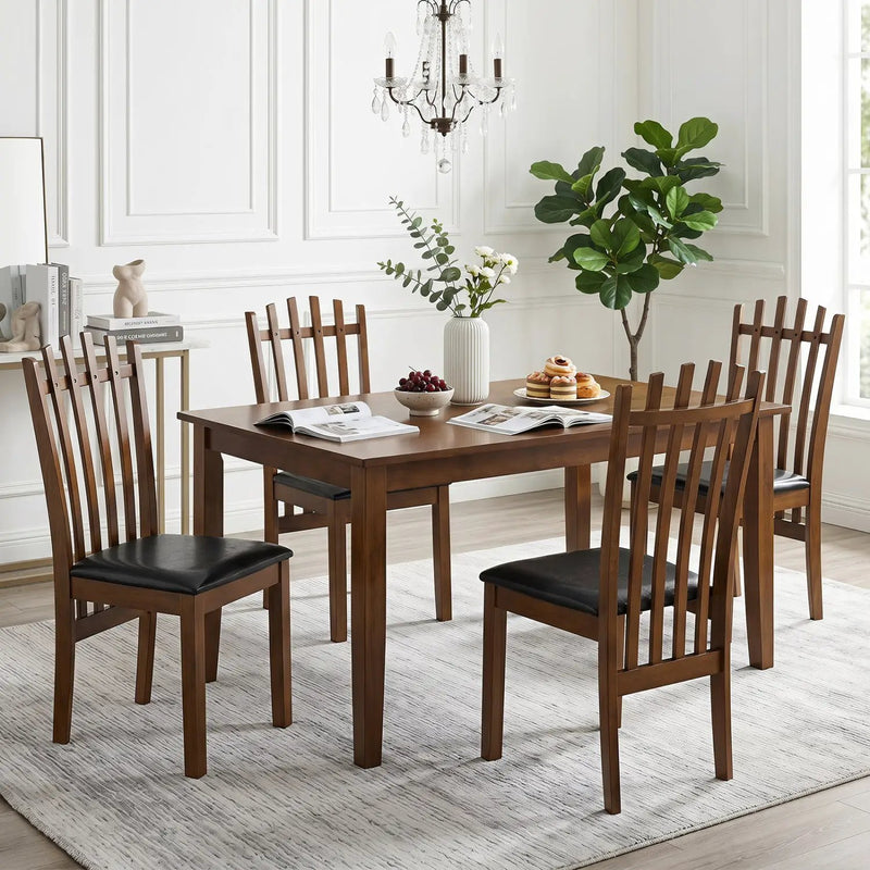 Dining Chairs Set of 4 with Spindle Back and PU Leather Seat by DirectDeals