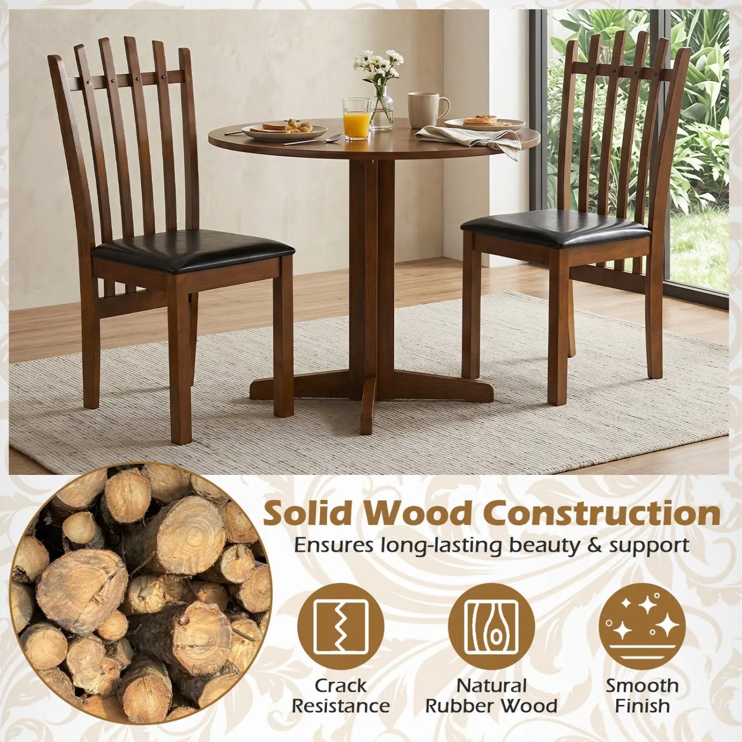 Dining Chairs Set of 4 with Spindle Back and PU Leather Seat by DirectDeals