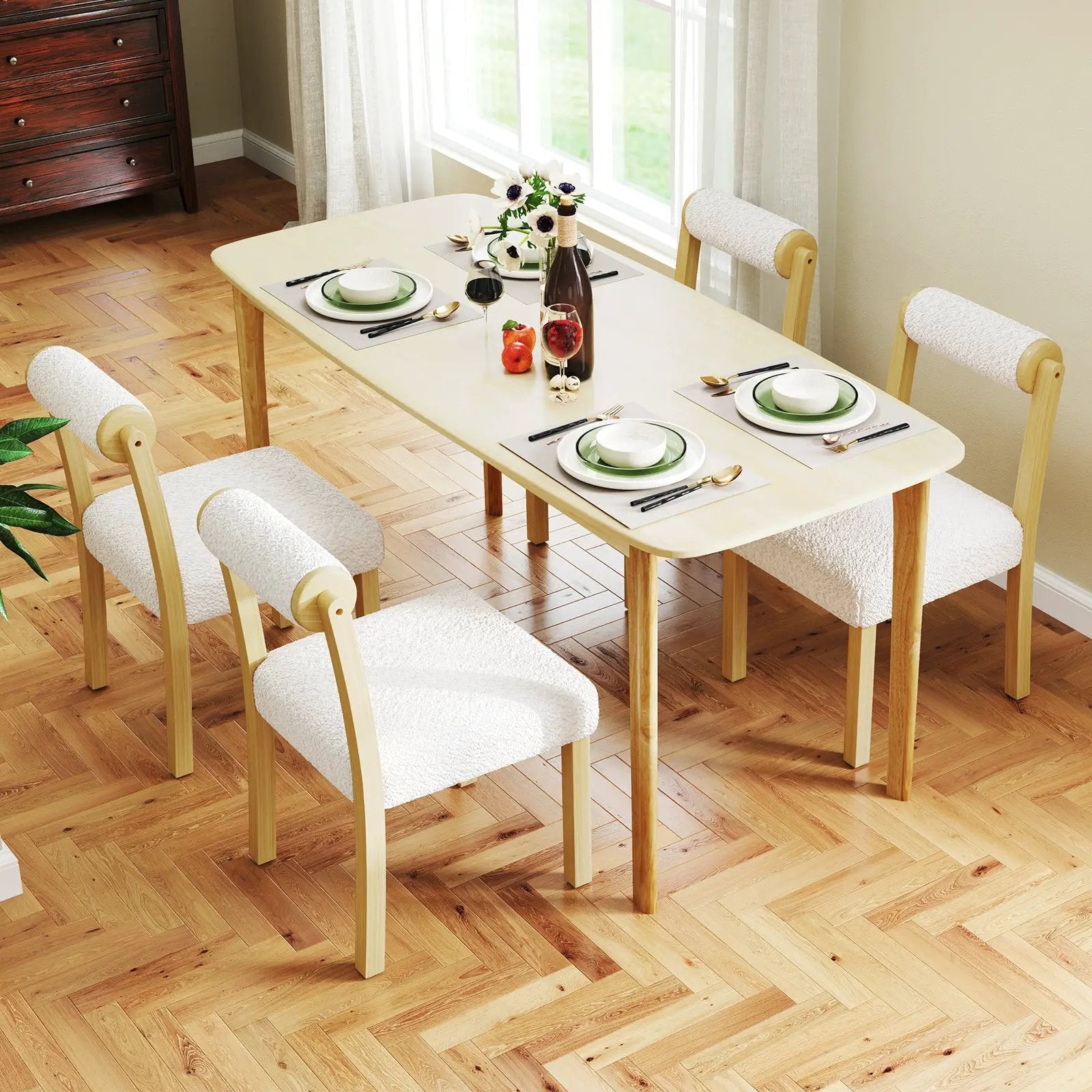 Wooden Dining Chair with Rubber Wood Frame and Cylinder Back Set of 2-White by DirectDeals