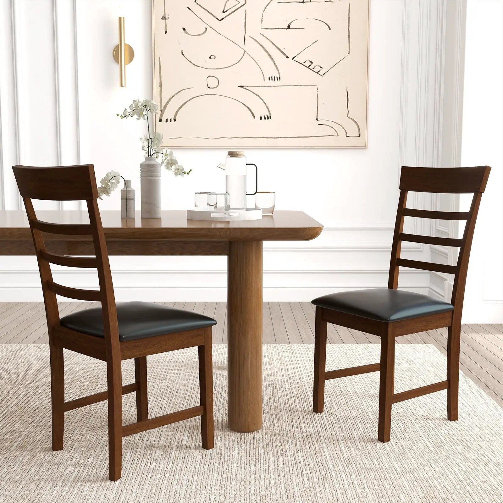 Wooden Dining Chair with Rubber Wood Frame Set of 2-Oak by DirectDeals