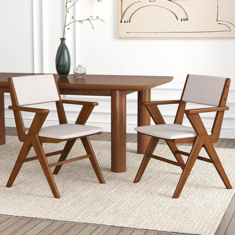 Wooden Dining Chair with Rubber Wood Frame Set of 2-Walnut by DirectDeals