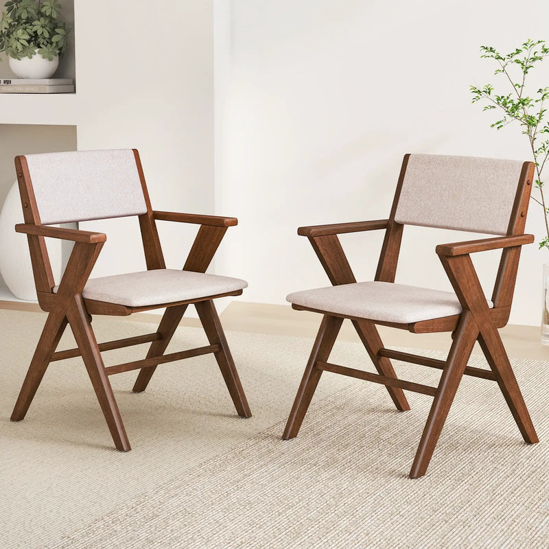 Wooden Dining Chair with Rubber Wood Frame Set of 2-Walnut by DirectDeals