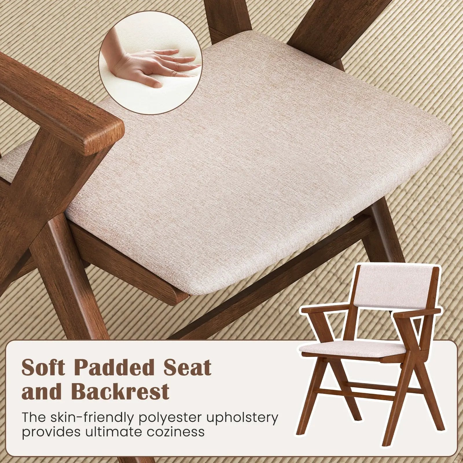 Wooden Dining Chair with Rubber Wood Frame Set of 2-Walnut by DirectDeals
