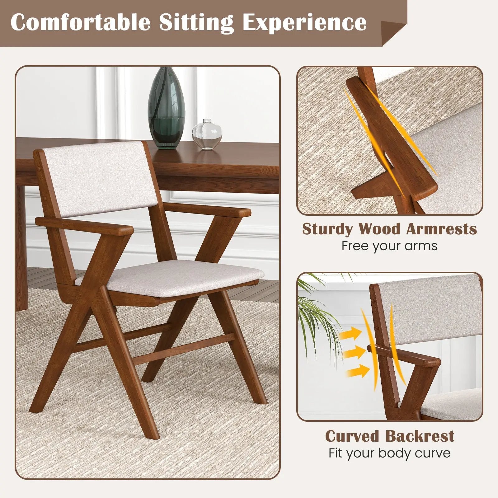 Wooden Dining Chair with Rubber Wood Frame Set of 2-Walnut by DirectDeals