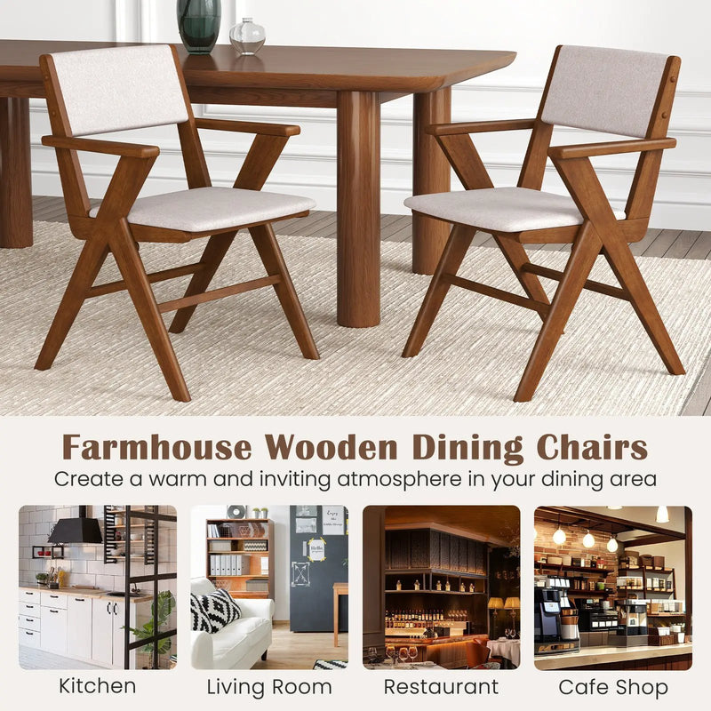 Wooden Dining Chair with Rubber Wood Frame Set of 2-Walnut by DirectDeals