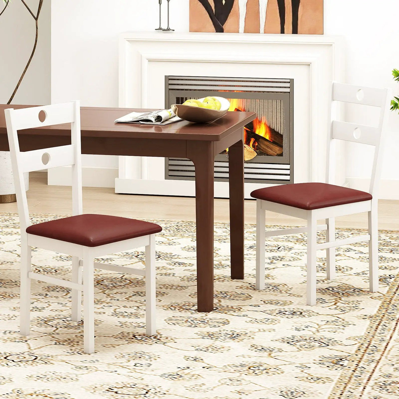 Wooden Dining Chairs Set of 2 Armless Kitchen Chairs with Hollowed Backrest by DirectDeals