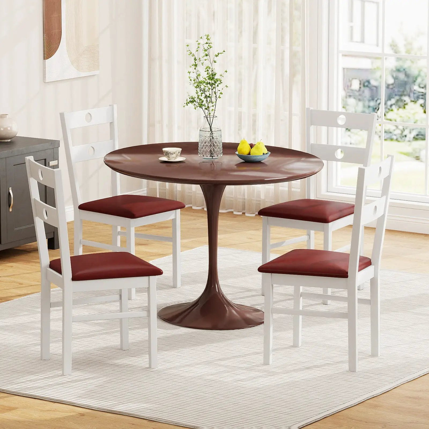Wooden Dining Chairs Set of 2 Armless Kitchen Chairs with Hollowed Backrest by DirectDeals