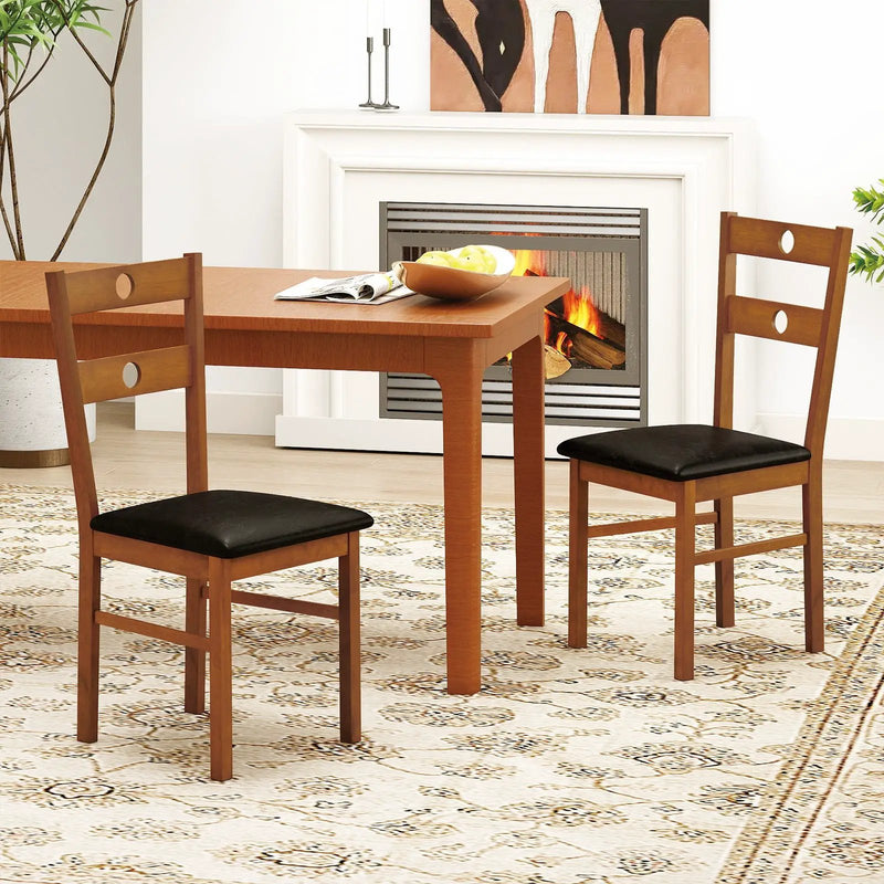 Wooden Dining Chairs Set of 2 Armless Kitchen Chairs with Hollowed Backrest by DirectDeals