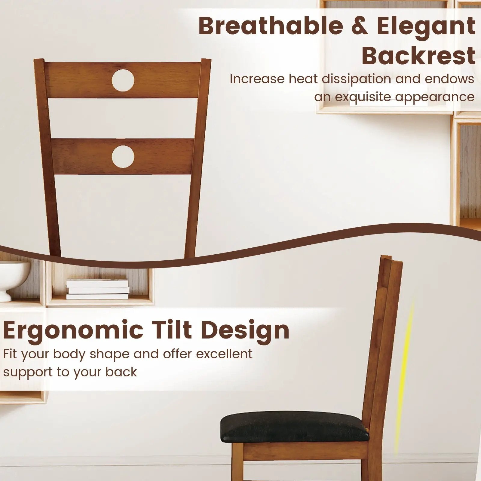 Wooden Dining Chairs Set of 2 Armless Kitchen Chairs with Hollowed Backrest by DirectDeals