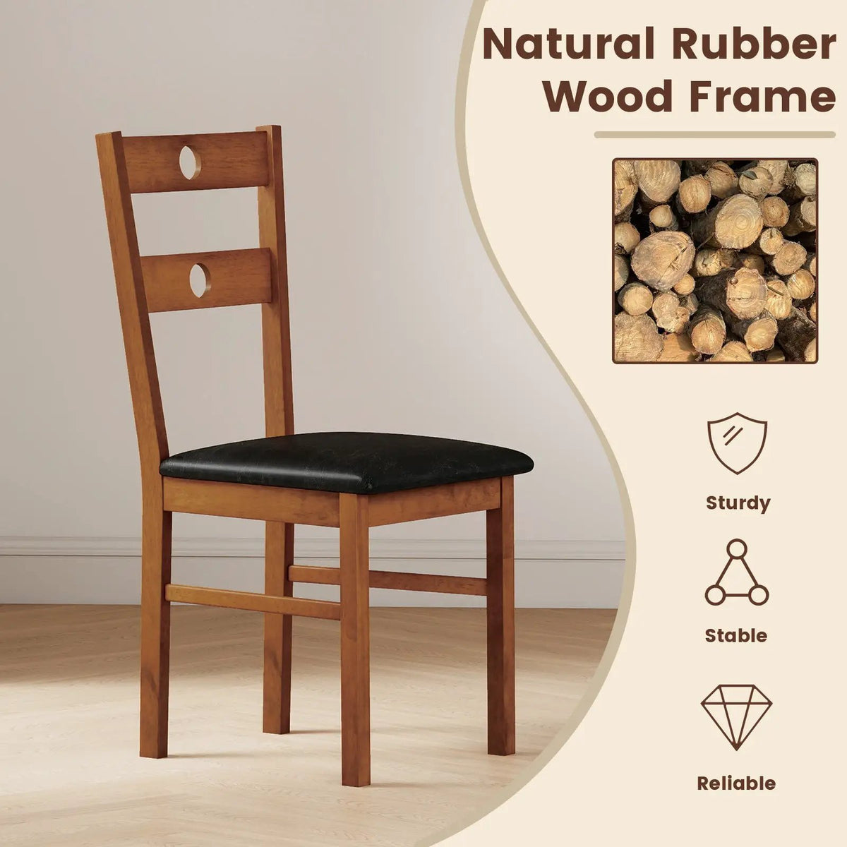 Wooden Dining Chairs Set of 2 Armless Kitchen Chairs with Hollowed Backrest by DirectDeals