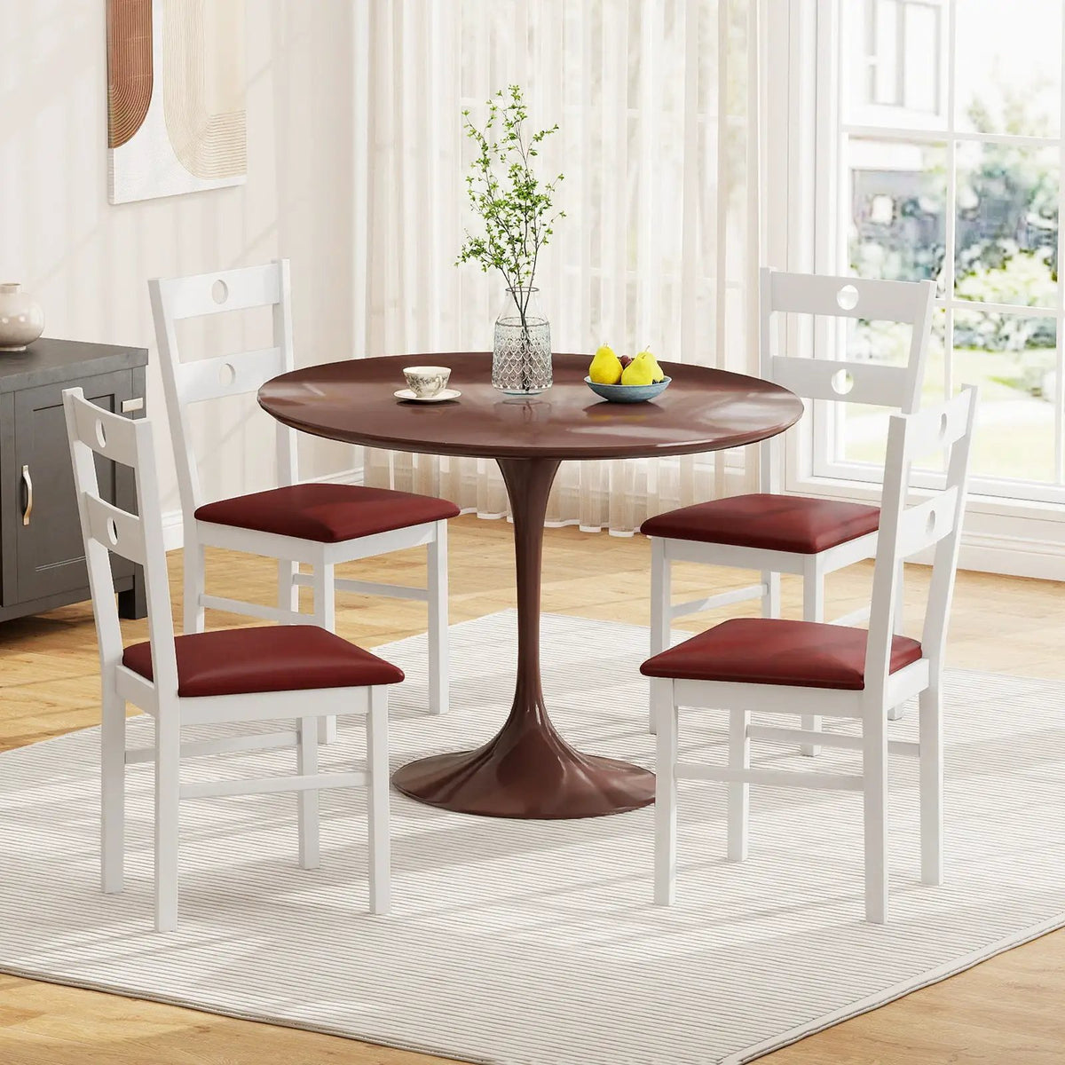 Wooden Dining Chairs Set of 4 Armless Kitchen Chairs with Hollowed Backrest by DirectDeals